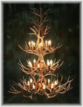 24 Light Reagan Tall Mule Deer Antler Chandelier 60H