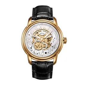 ARIES GOLD AUTOMATIC INFINUM EL TORO GOLD STAINLESS STEEL G 9005G G-S BLACK LEATHER STRAP MEN'S WATCH