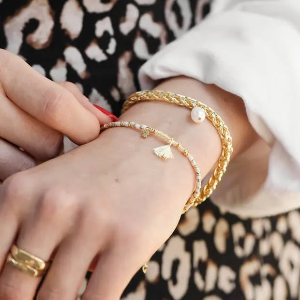 Beaded Bracelet: Gold & White