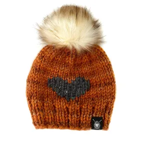 Big Heart Faux Fur Pom-Pom Beanie in Autumn Love