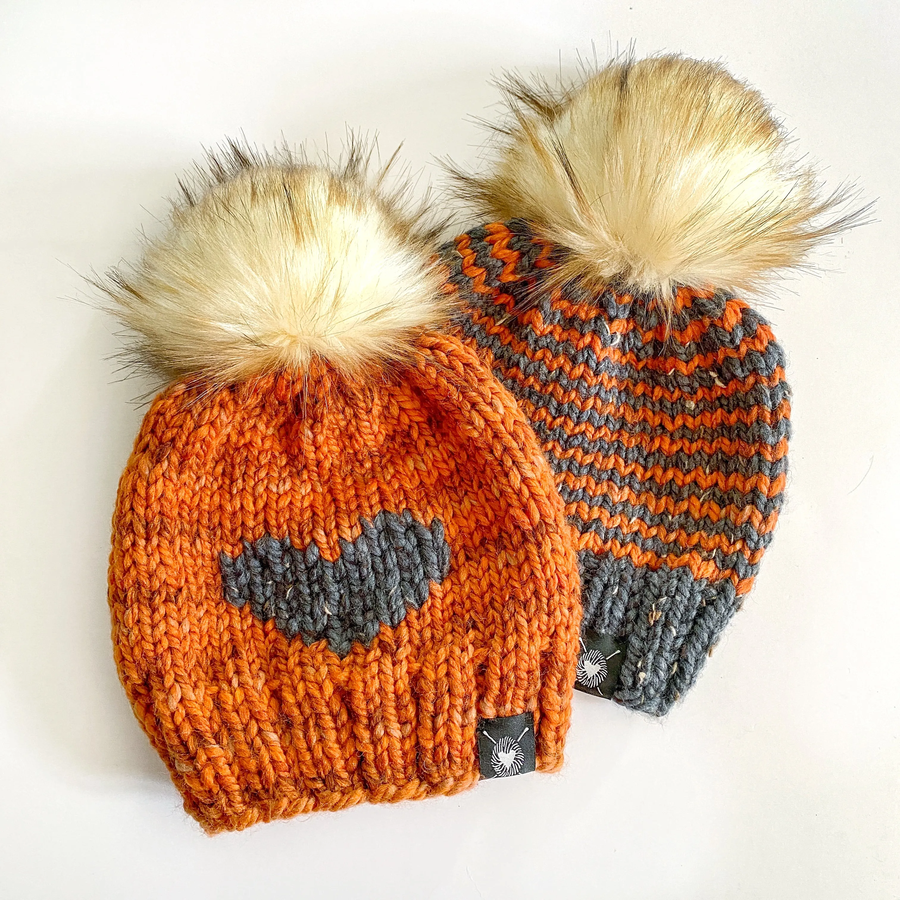 Big Heart Faux Fur Pom-Pom Beanie in Autumn Love