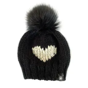 Big Heart Faux Fur Pom-Pom Beanie in Classic Love