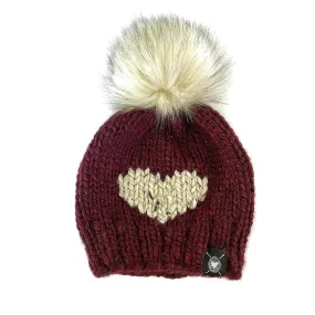 Big Heart Faux Fur Pom-Pom Beanie in Cozy Love Baby/Youth