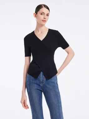 Black V-neck Slim Knitted Top