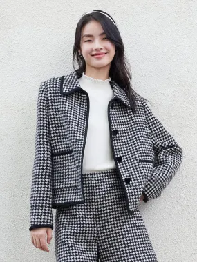 Black&White Woolen Houndstooth Crop Coat