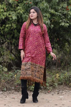 Dark Pink COLOUR KASHMIRI WOVEN KURTA WITH NEW DESIGNER PAISLEYS PATTERN