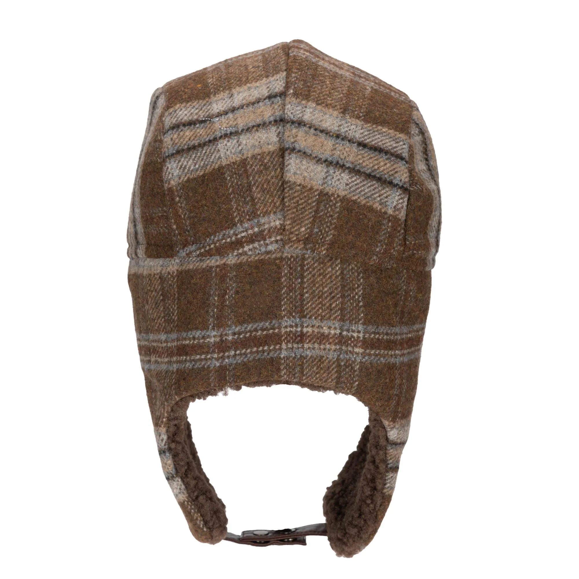 Faux Wool Plaid Trapper with Sherpa Brim and Lining