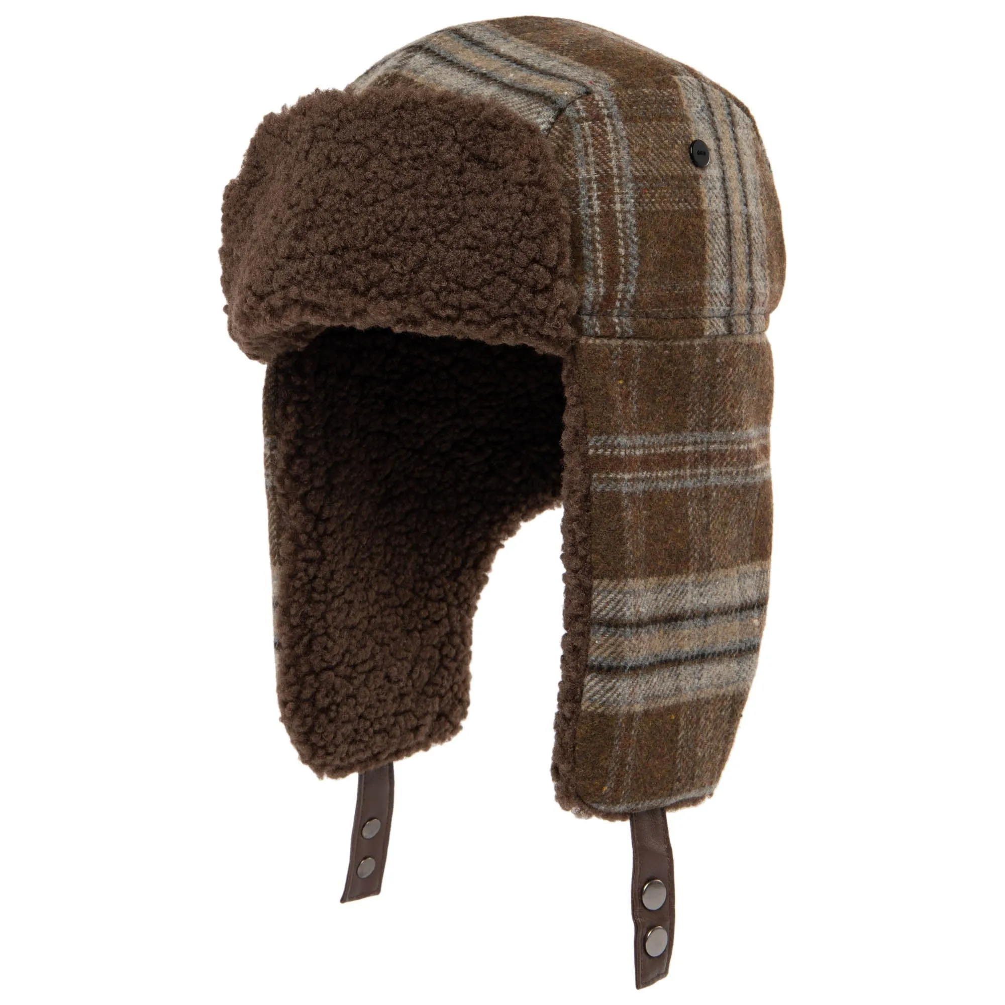 Faux Wool Plaid Trapper with Sherpa Brim and Lining