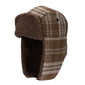 Faux Wool Plaid Trapper with Sherpa Brim and Lining