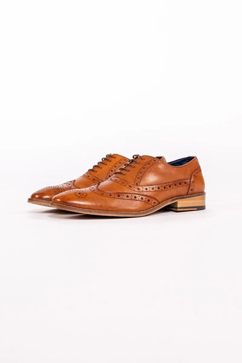 GRAYSON - Tan Leather Wingtip Brogue Shoe