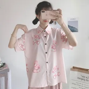 Kawaii Bear Printed Chiffon Shirt