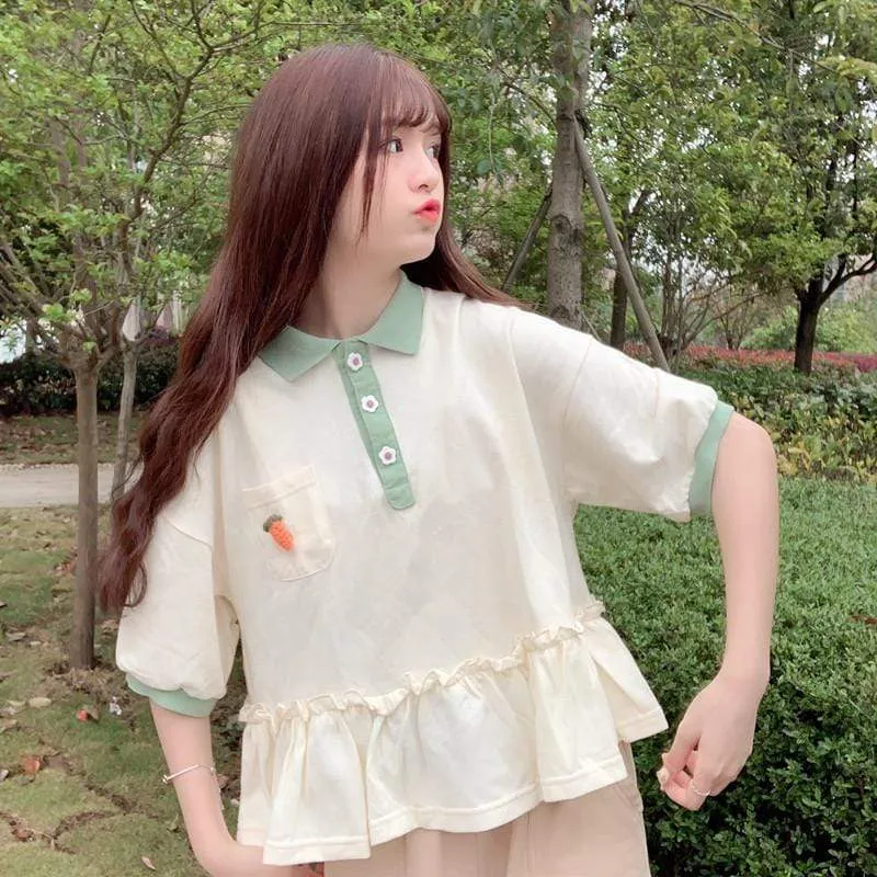 Kawaii Carrot Ruffled Loosed Shirt