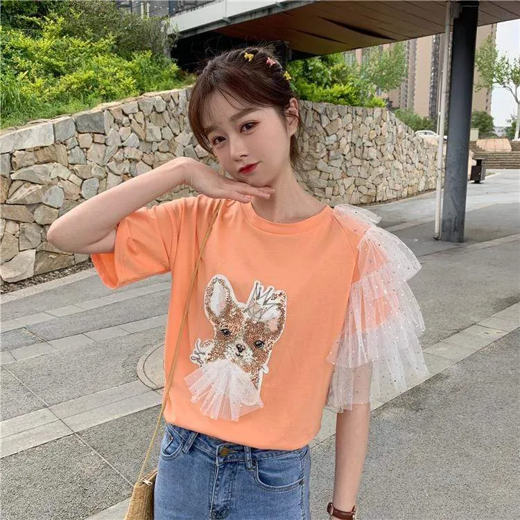 Kawaii Paillette Embroidered T-shirt