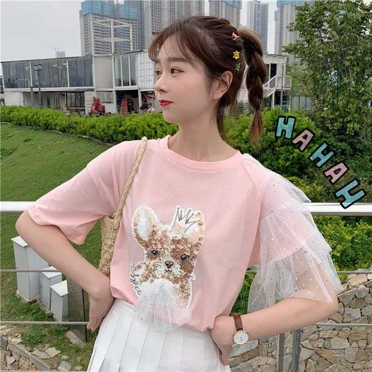 Kawaii Paillette Embroidered T-shirt