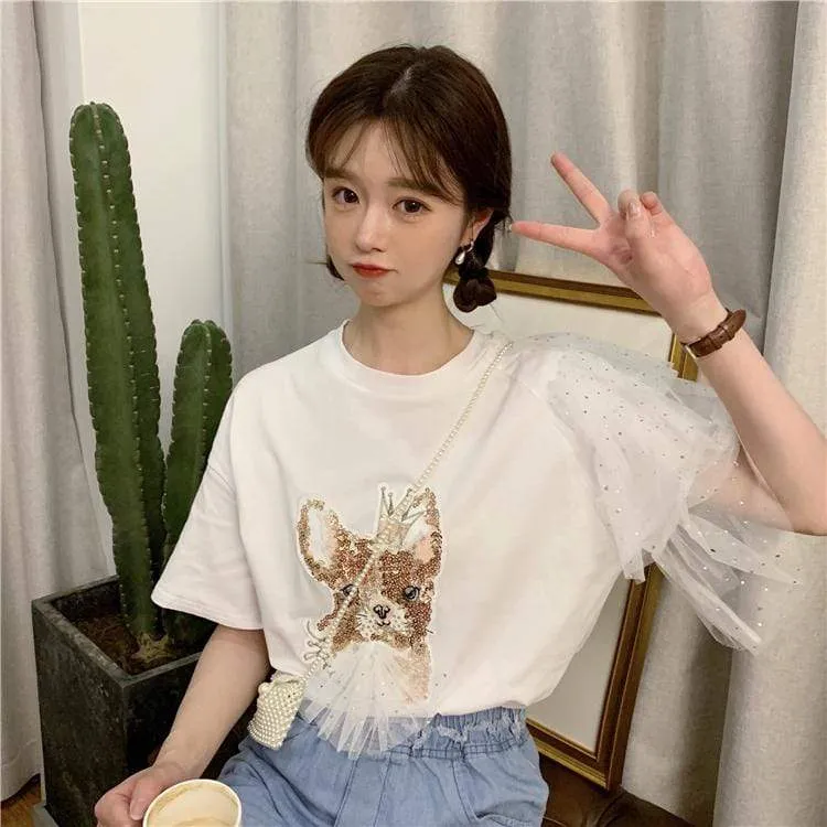 Kawaii Paillette Embroidered T-shirt