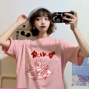 Kawaii Piggy Printed Loosed T-shirt