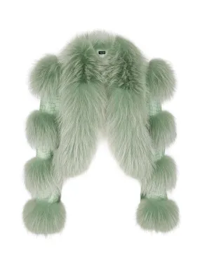 LITALY Fur Trim Leather Jacket in Light Green