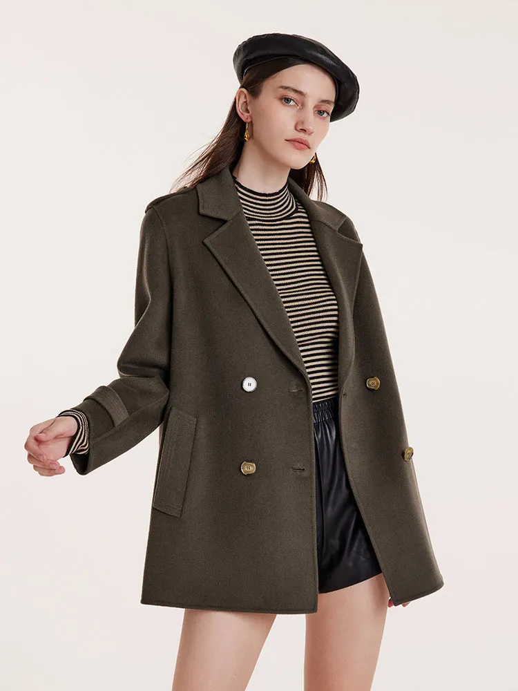 Mid-Length Notched Lapel Double-Faced Wool Women Coat