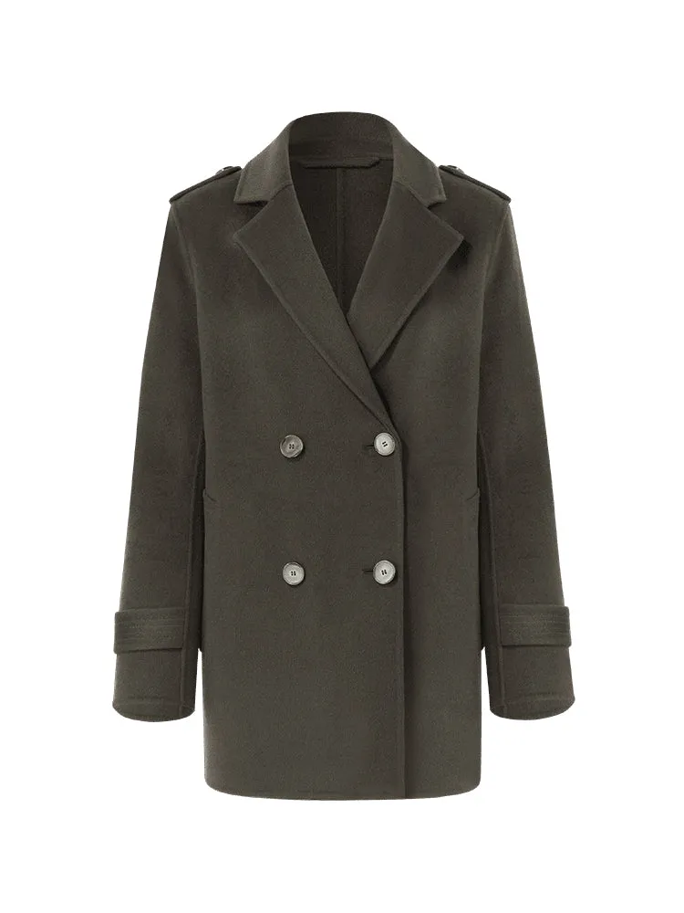 Mid-Length Notched Lapel Double-Faced Wool Women Coat