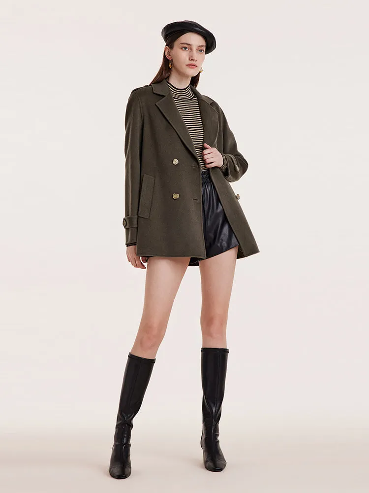 Mid-Length Notched Lapel Double-Faced Wool Women Coat