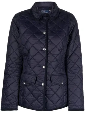 Pony Embroidered Diamond Quilted Slim Fit Jacket Navy