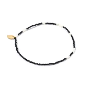 Poppy Pearl & Glass Beaded Anklet - Black