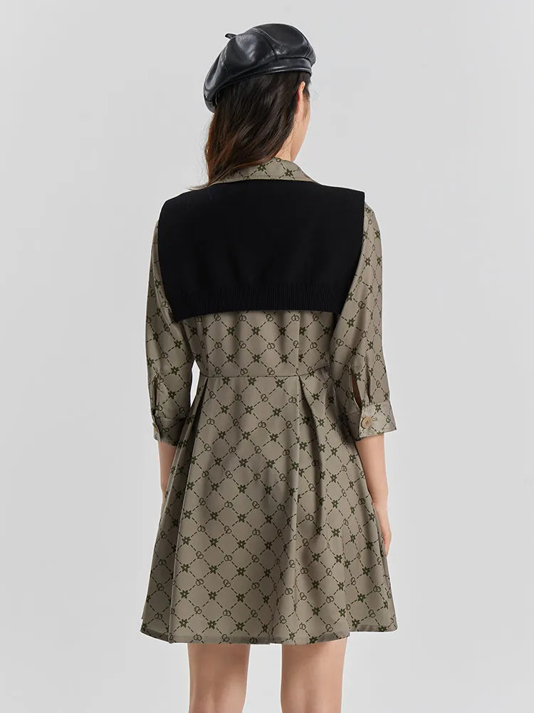 Woolen Print Dress With Shawl