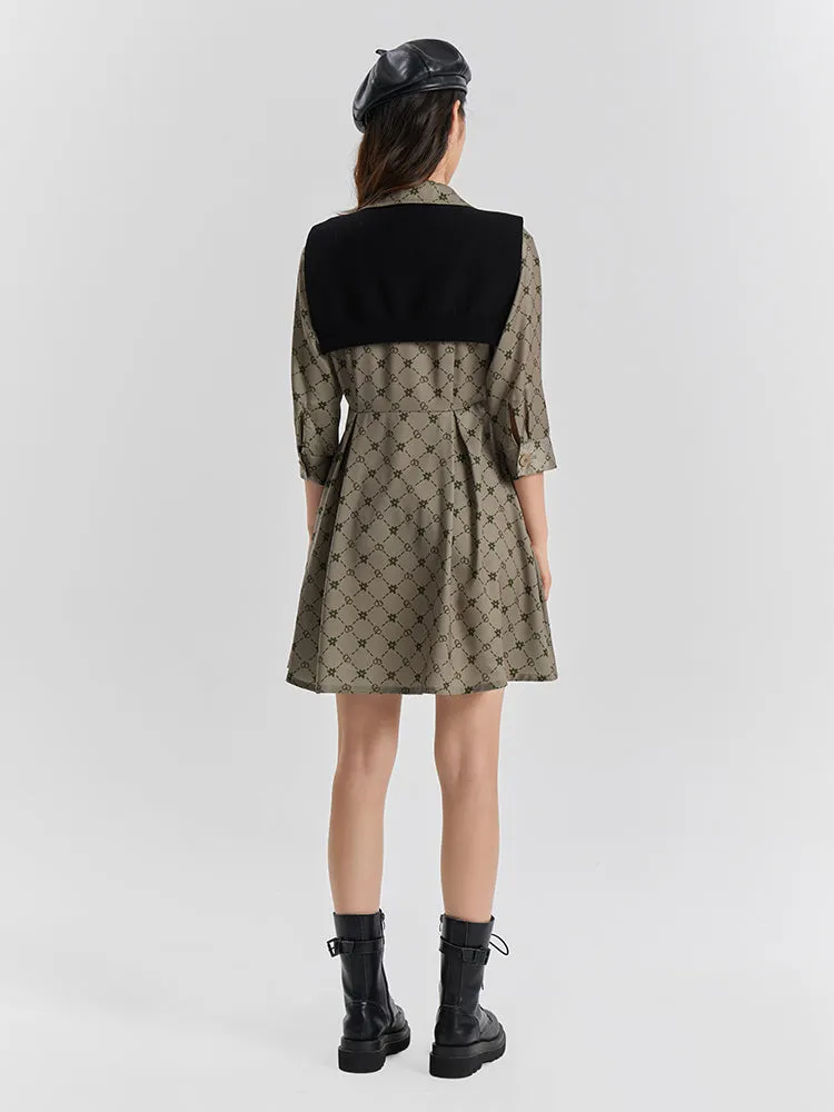 Woolen Print Dress With Shawl